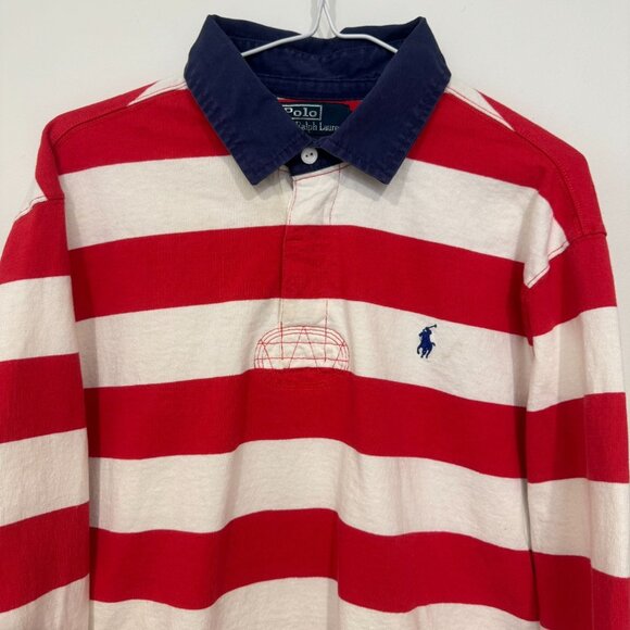 Vintage Polo Ralph Lauren Mens Long Sleeve Rugby Polo Shirt XL Red White Stripe - Picture 3 of 8